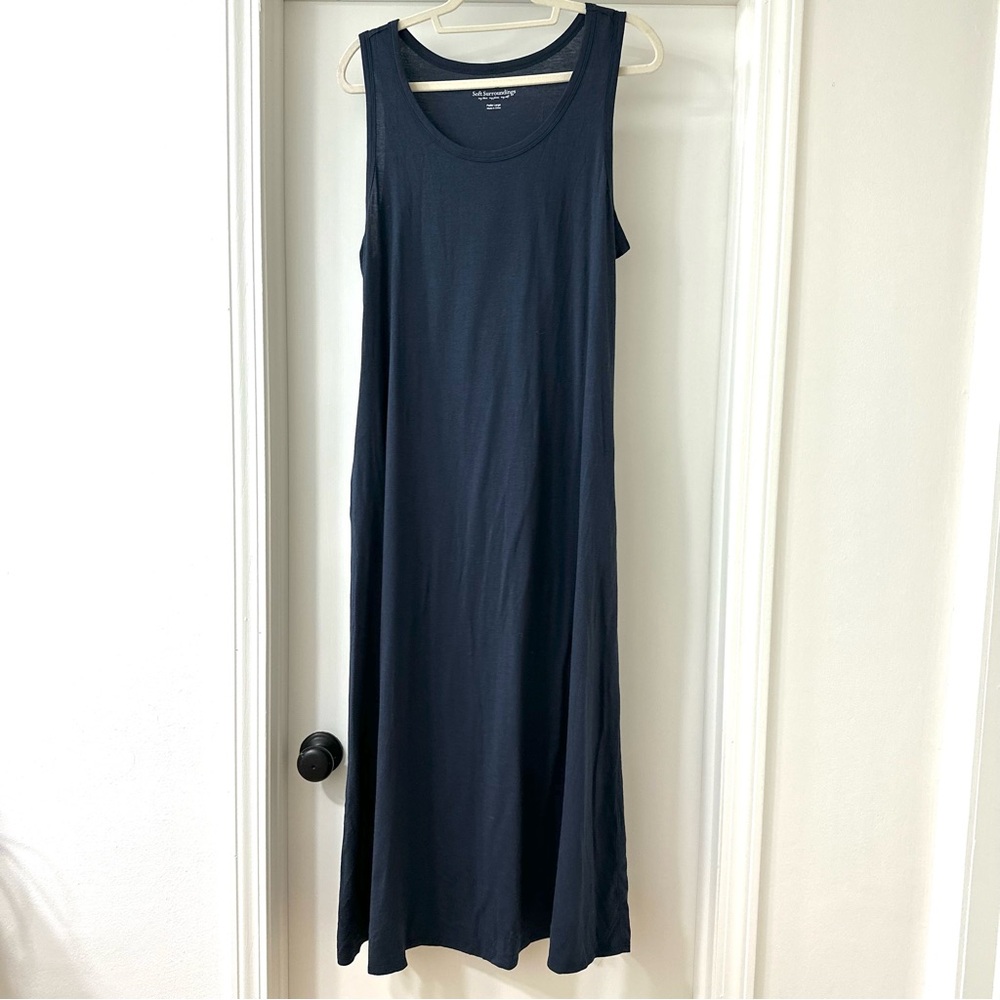 Soft Surroundings Sleeveless Deep Navy Blue Maxi Dress, Size Petite Large